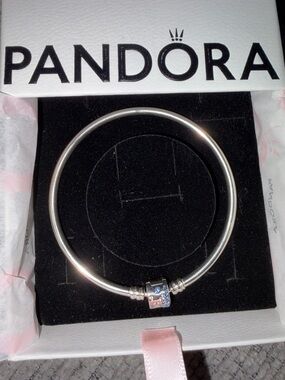 Pandora Silver Bracelet with Blue and White Crystal Clasp